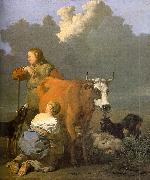 Karel Dujardin Woman Milking a Red Cow oil painting reproduction